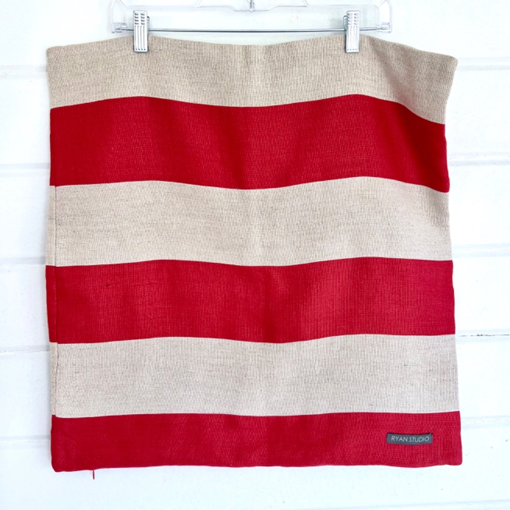 RYAN STUDIO 22" Square 100% Linen Pillow Cover in Sand/Red (1 of 3)